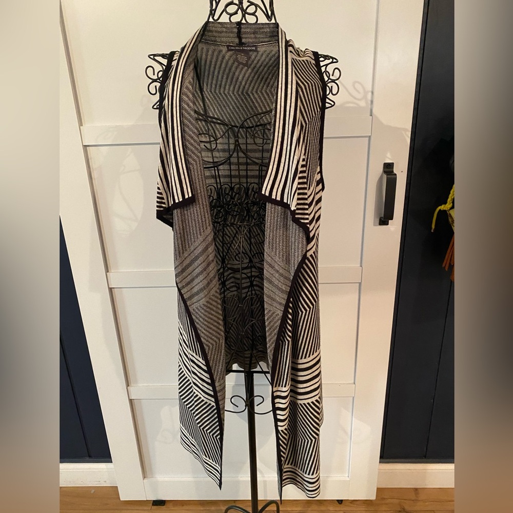 Chelsea & Theodore Black and White Striped Draped Vest